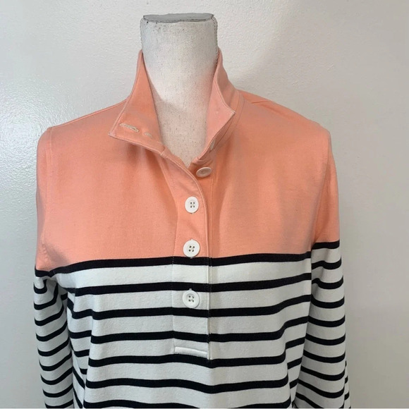 T by Talbots Top Sweatshirt Woman Medium  Long Sleeve Stripe Stretch Pockets - Picture 2 of 12